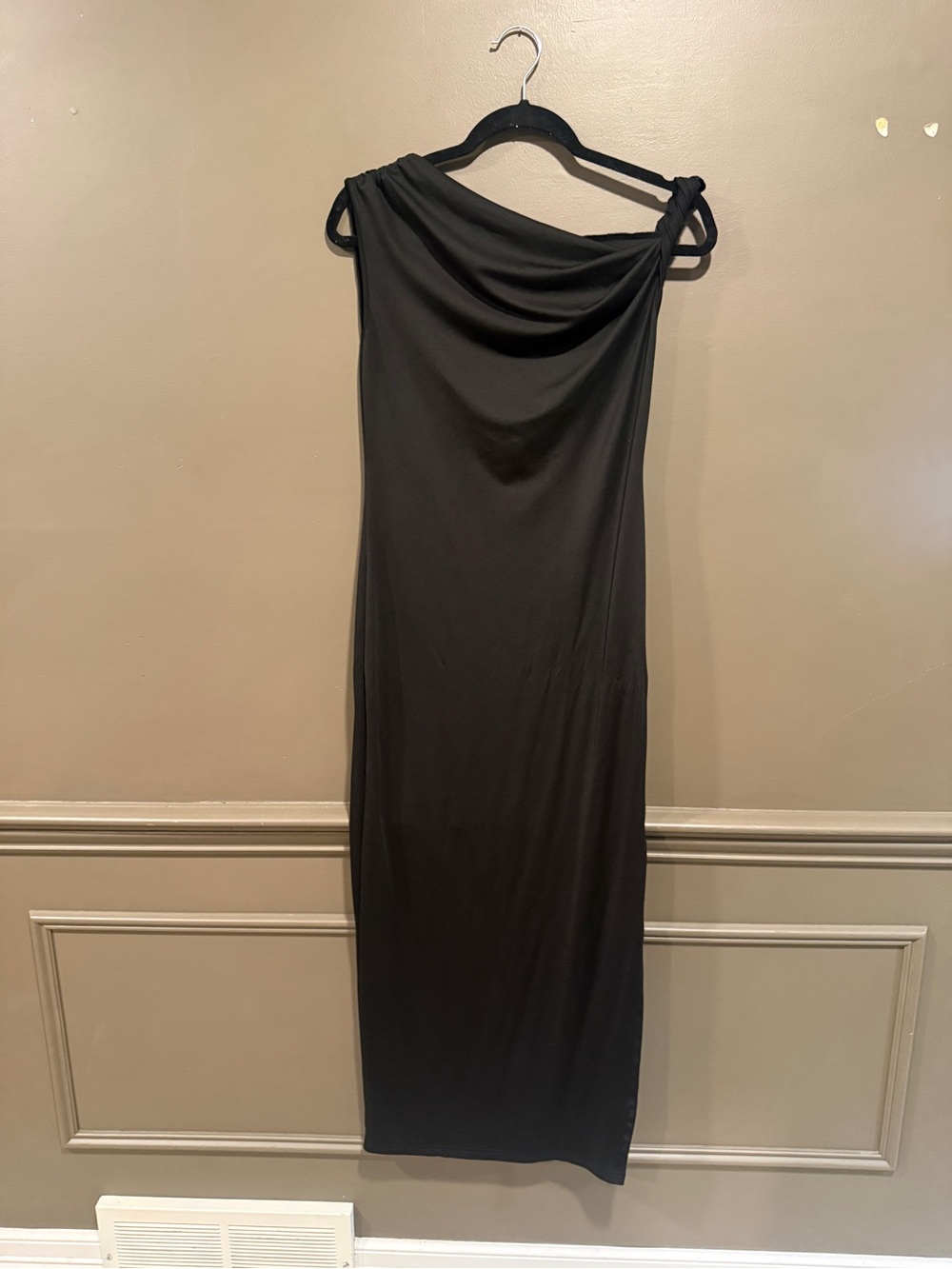 Black Draped One-Shoulder Women's Dress